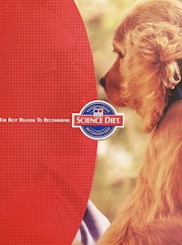a dog is sitting on a red background with the words science diet