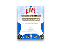 a certificate of excellence for live from the water