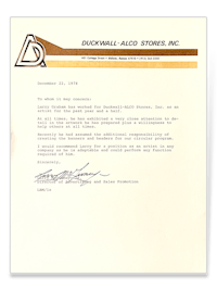 a letter signed by duckwall alloy stores, inc