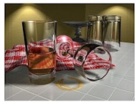 a glass of wine and a checkered napkin on a table