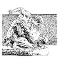 a black and white drawing of a man wrestling