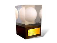 a lamp with two white balls on top of it