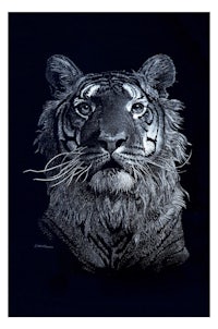 a black and white drawing of a tiger