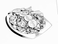 a black and white drawing of a plate of food
