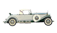 an antique green and white car on a white background