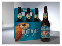 a bottle of beer with an owl on it