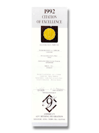 a certificate of excellence for a gold medal