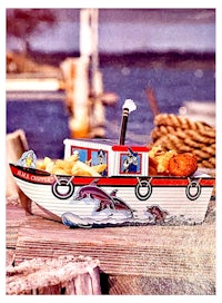 a boat with food on it