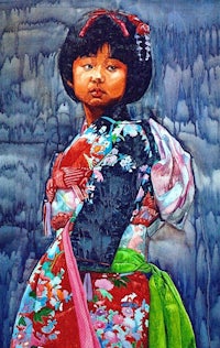 a painting of a girl in a kimono