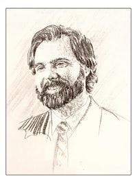 a drawing of a man with a beard and tie